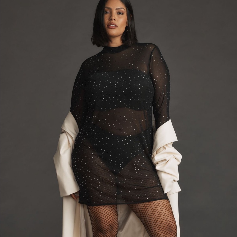 Eva Franco Black Sheer Dress with White Accents